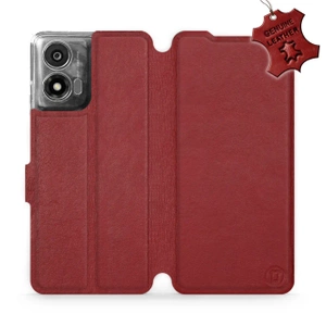 Etui ze skóry naturalnej do Motorola Moto E14 - wzór Dark Red Leather