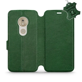 Etui ze skóry naturalnej do Motorola Moto G7 Play - wzór Green Leather
