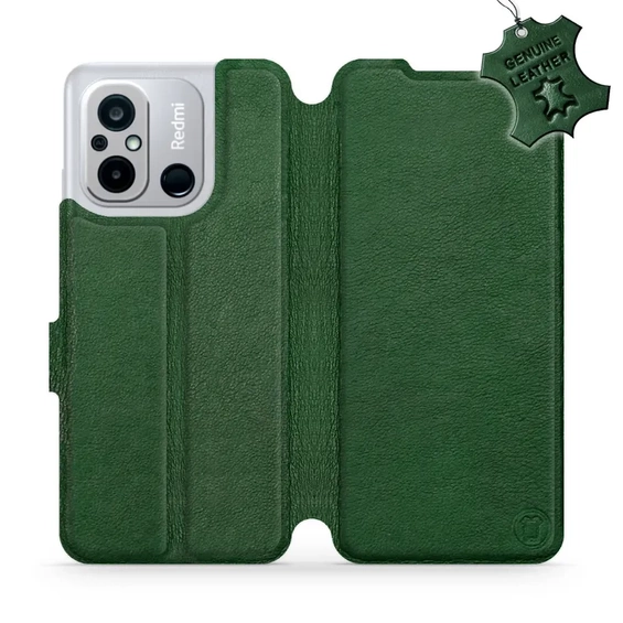 Etui ze skóry naturalnej do Xiaomi Redmi 12C - wzór Green Leather