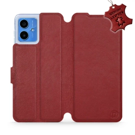 Etui ze skóry naturalnej do Motorola Moto G14 - wzór Dark Red Leather
