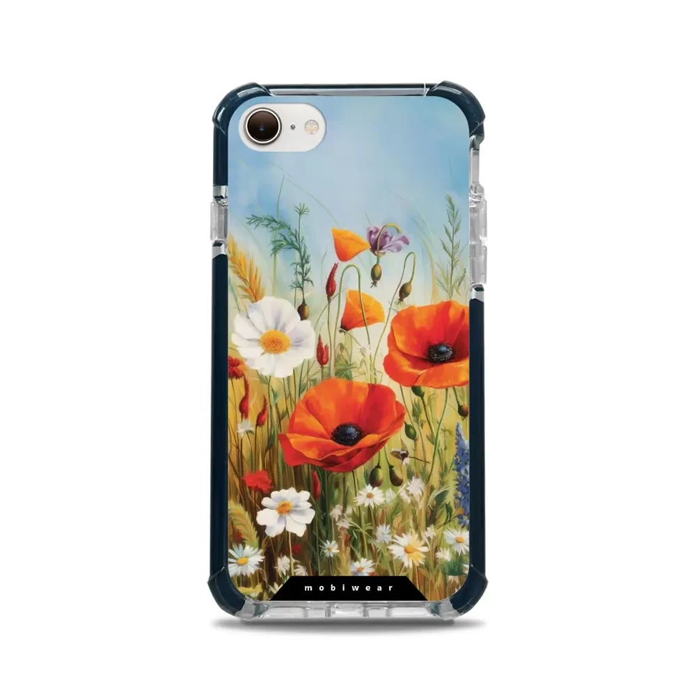 Mobiwear Elite Bumper für Apple iPhone SE 2022, Handyhülle, Silikon, Stoßdämpfung, Kompatibilität, Wiesenblumen