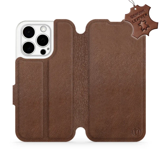 Etui ze skóry naturalnej do Apple iPhone 15 Pro - wzór Brown Leather