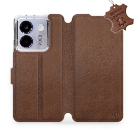 Etui ze skóry naturalnej do Xiaomi POCO M7 Pro 5G - wzór Brown Leather