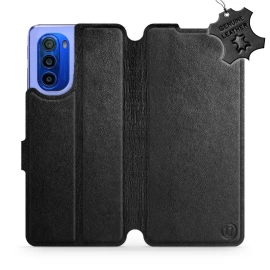Etui ze skóry naturalnej do Motorola Moto G51 5G - wzór Black Leather