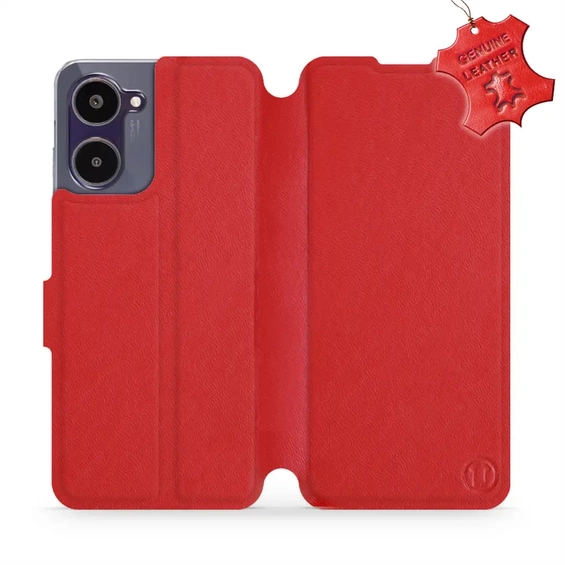 Etui ze skóry naturalnej do Realme 10 - wzór Red Leather