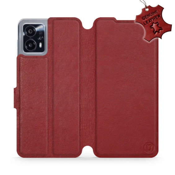 Etui ze skóry naturalnej do Motorola Moto G13 - wzór Dark Red Leather