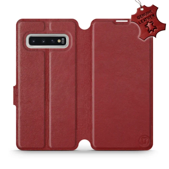 Etui ze skóry naturalnej do Samsung Galaxy S10 - wzór Dark Red Leather