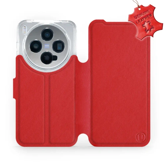 Etui ze skóry naturalnej do Vivo X300 - wzór Red Leather