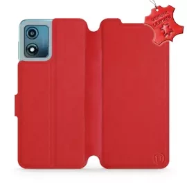 Etui ze skóry naturalnej do Motorola Moto E13 - wzór Red Leather