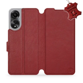 Etui ze skóry naturalnej do OPPO A78 5G - wzór Dark Red Leather