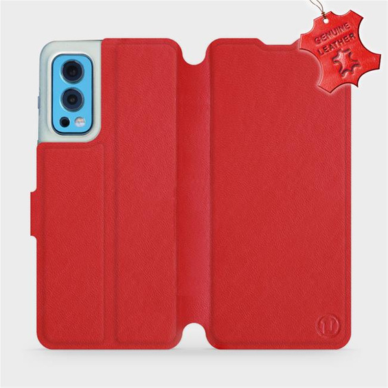 Etui ze skóry naturalnej do OnePlus Nord 2 5G - wzór Red Leather