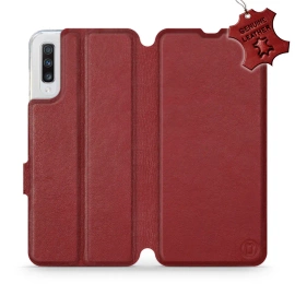 Etui ze skóry naturalnej do Samsung Galaxy A70 - wzór Dark Red Leather