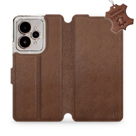 Etui ze skóry naturalnej do Realme 15 5G - wzór Brown Leather