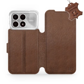 Etui ze skóry naturalnej do Xiaomi Poco F8 Pro - wzór Brown Leather