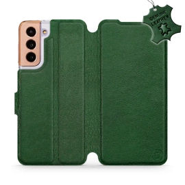 Etui ze skóry naturalnej do Samsung Galaxy S21 - wzór Green Leather