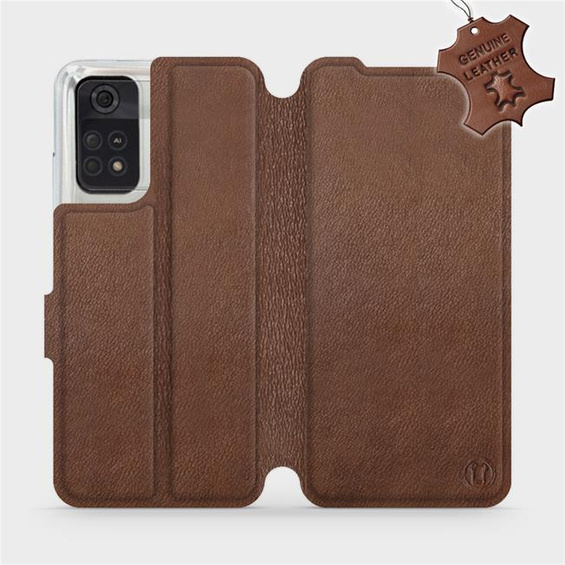 Etui ze skóry naturalnej do Xiaomi POCO M4 Pro 4G - wzór Brown Leather