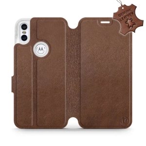 Etui ze skóry naturalnej do Motorola One - wzór Brown Leather