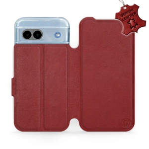 Etui ze skóry naturalnej do Google Pixel 8A - wzór Dark Red Leather