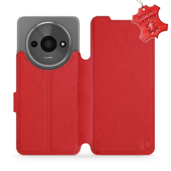 Etui ze skóry naturalnej do Xiaomi Redmi A3 - wzór Red Leather