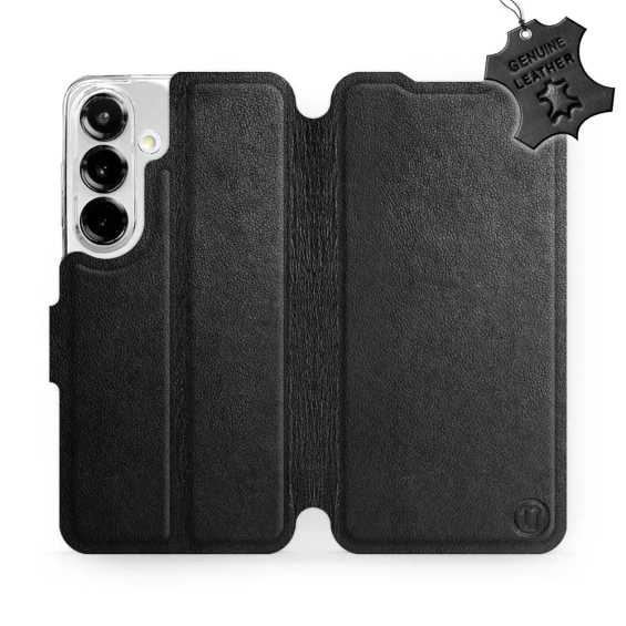 Etui ze skóry naturalnej do Samsung Galaxy S25 - wzór Black Leather