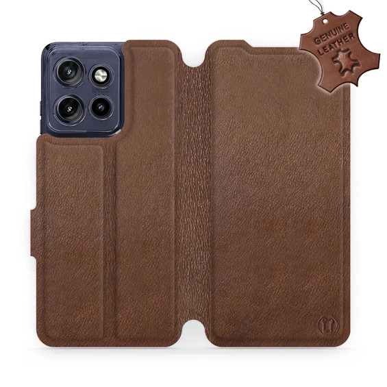 Etui ze skóry naturalnej do Motorola Edge 50 Neo - wzór Brown Leather