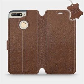 Etui ze skóry naturalnej do Huawei Y6 Prime 2018 - wzór Brown Leather