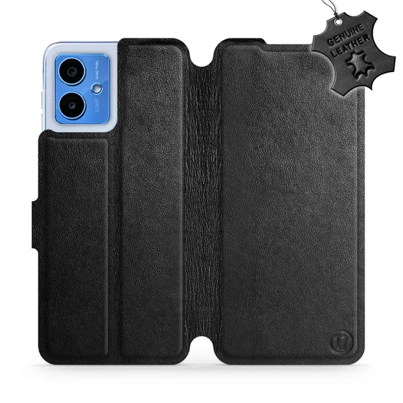 Etui ze skóry naturalnej do Motorola Moto G14 - wzór Black Leather