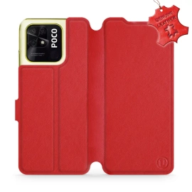 Etui ze skóry naturalnej do Xiaomi POCO C40 - wzór Red Leather