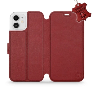 Etui ze skóry naturalnej do Apple iPhone 12 - wzór Dark Red Leather