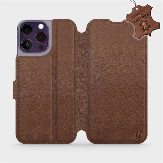 Etui ze skóry naturalnej do Apple iPhone 14 Pro Max - wzór Brown Leather