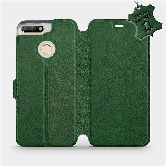 Etui ze skóry naturalnej do Huawei Y6 Prime 2018 - wzór Green Leather