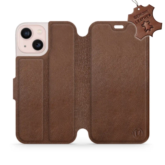 Etui ze skóry naturalnej do Apple iPhone 13 mini - wzór Brown Leather