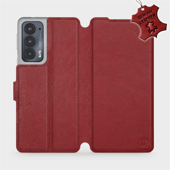 Etui ze skóry naturalnej do Motorola Edge 20 - wzór Dark Red Leather