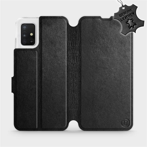 Etui ze skóry naturalnej do Samsung Galaxy A51 5G - wzór Black Leather