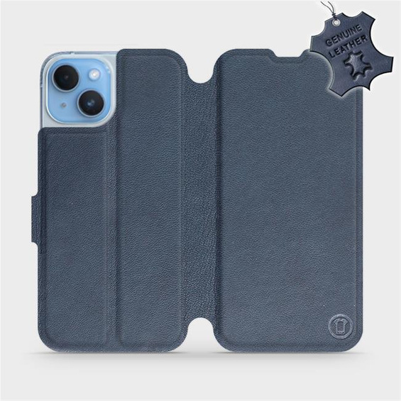 Etui ze skóry naturalnej do Apple iPhone 14 - wzór Blue Leather