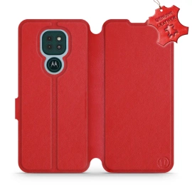 Etui ze skóry naturalnej do Motorola Moto G9 Play - wzór Red Leather