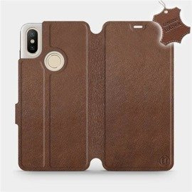 Etui ze skóry naturalnej do Xiaomi Mi A2 - wzór Brown Leather
