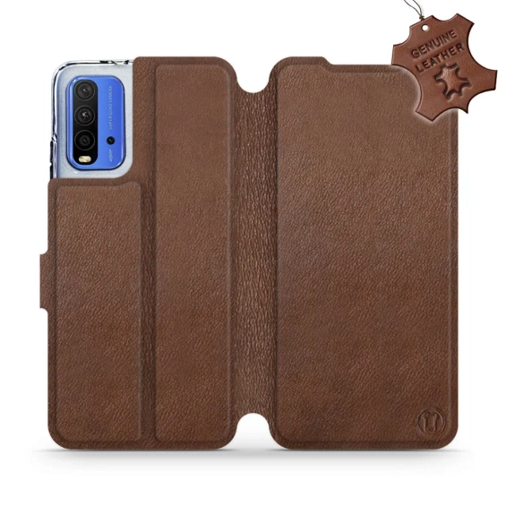 Etui ze skóry naturalnej do Xiaomi Redmi 9T - wzór Brown Leather