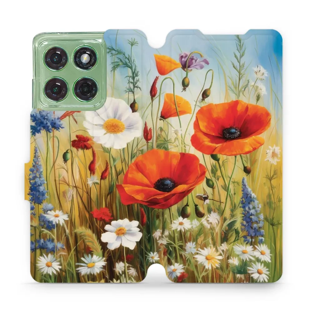 Mobiwear Book, Displayschutz, magnetischer Verschluss, Silikoneinlage, Schutz, Wiesenblumen