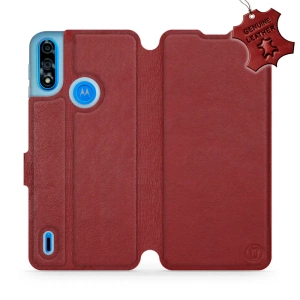 Etui ze skóry naturalnej do Motorola Moto E7i Power - wzór Dark Red Leather