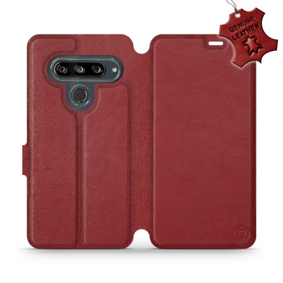 Etui ze skóry naturalnej do LG G8s ThinQ - wzór Dark Red Leather