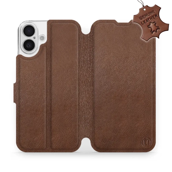 Etui ze skóry naturalnej do Apple iPhone 16 Plus - wzór Brown Leather