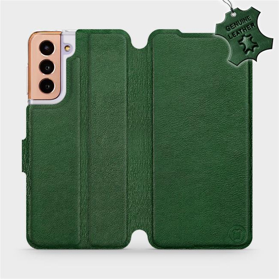 Etui ze skóry naturalnej do Samsung Galaxy S21 - wzór Green Leather