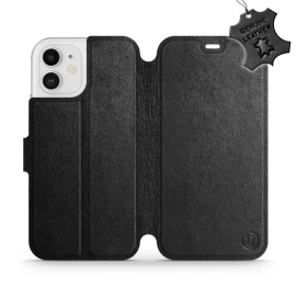 Etui ze skóry naturalnej do Apple iPhone 12 - wzór Black Leather