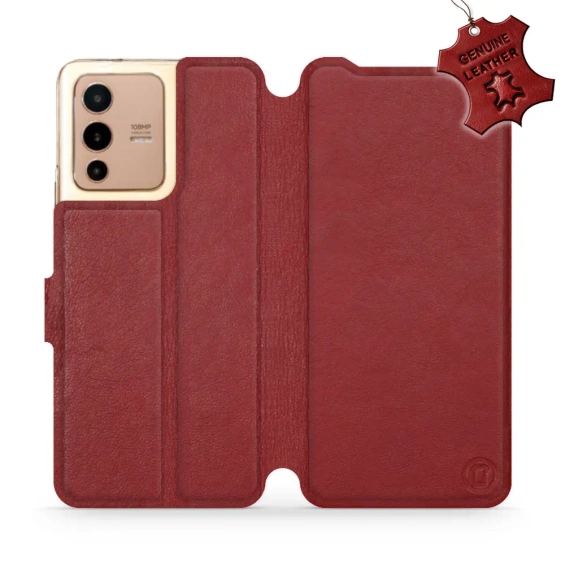 Etui ze skóry naturalnej do Vivo V23 5G - wzór Dark Red Leather