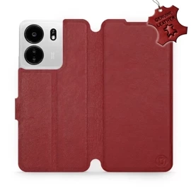 Etui ze skóry naturalnej do Xiaomi POCO C65 - wzór Dark Red Leather