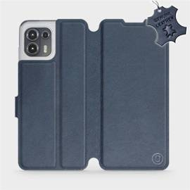 Etui ze skóry naturalnej do Motorola Edge 20 Lite - wzór Blue Leather