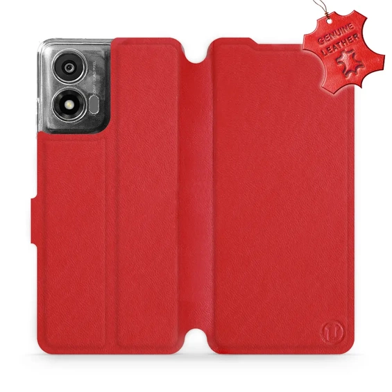 Etui ze skóry naturalnej do Motorola Moto E14 - wzór Red Leather