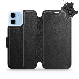 Etui ze skóry naturalnej do Apple iPhone 12 mini - wzór Black Leather