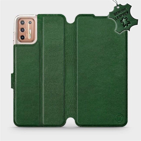 Etui ze skóry naturalnej do Motorola Moto G9 Plus - wzór Green Leather